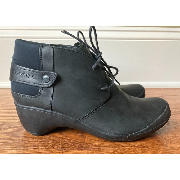 Merrell Womens Size 8 Veranda Lace Up Ankle Bootie Black Leather J42480 - Picture 4 of 11